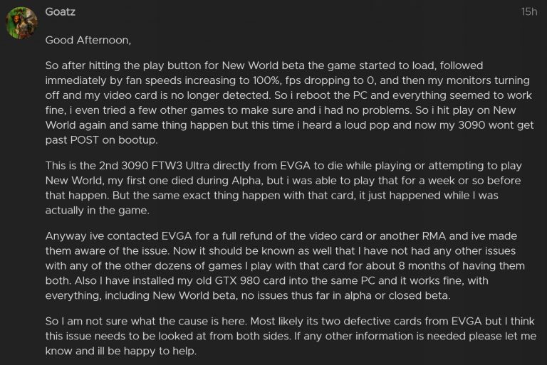 گزارش جدید و نگران کننده از بازی New World که تمامی کارت‌های گرافیک را خراب می‌کند!