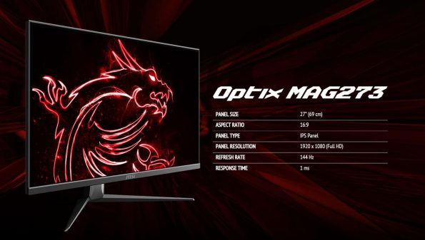 MSI Optix MAG273 Full HD Super Narrow Bezel 1ms 144Hz FreeSync 27” IPS Gaming Monitor