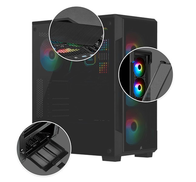 ظاهر سیستم iCUE 220T RGB مرتب و حرفه ای