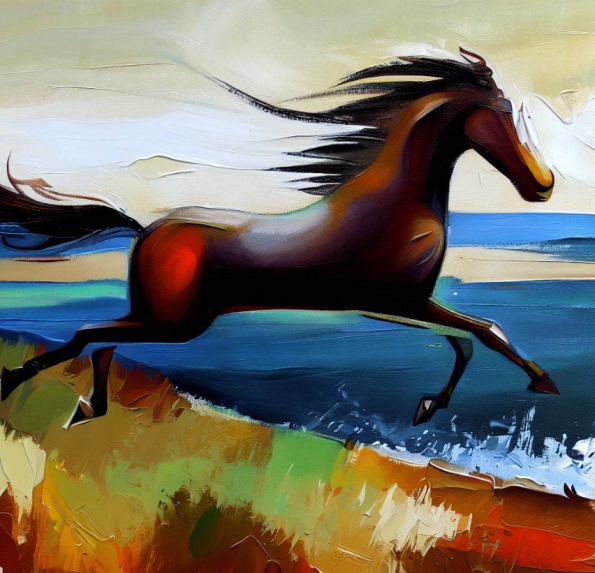 Midjourney Prompt : a running horse, acrylic painting , Dadaism