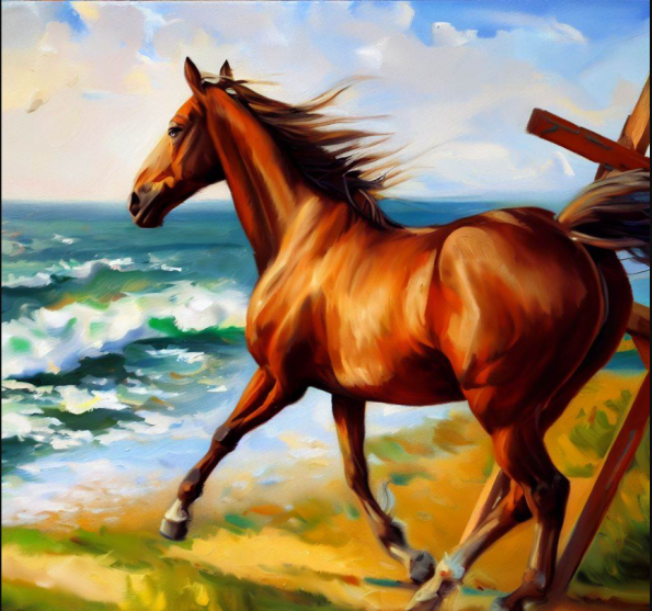 Midjourney Prompt : a running horse, easel painting