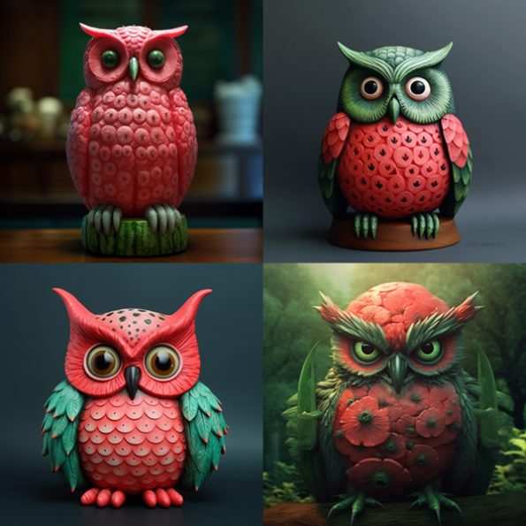 Prompt : watermelon owl hybrid --c 10