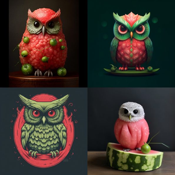 Prompt : watermelon owl hybrid --c 25