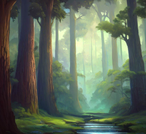 Promtp : A serene forest scene with towering trees and a bubbling brook.
میدجرنی پرامپت