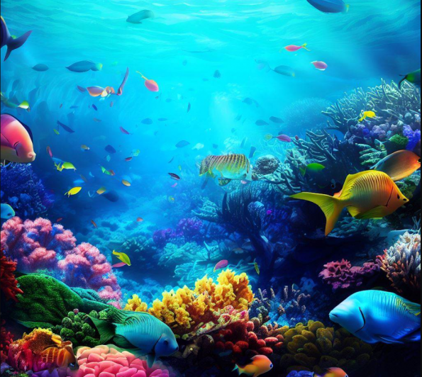 Prompt : An underwater world filled with colorful coral reefs and tropical fish
پرامپت میدجرنی نقاشی 
