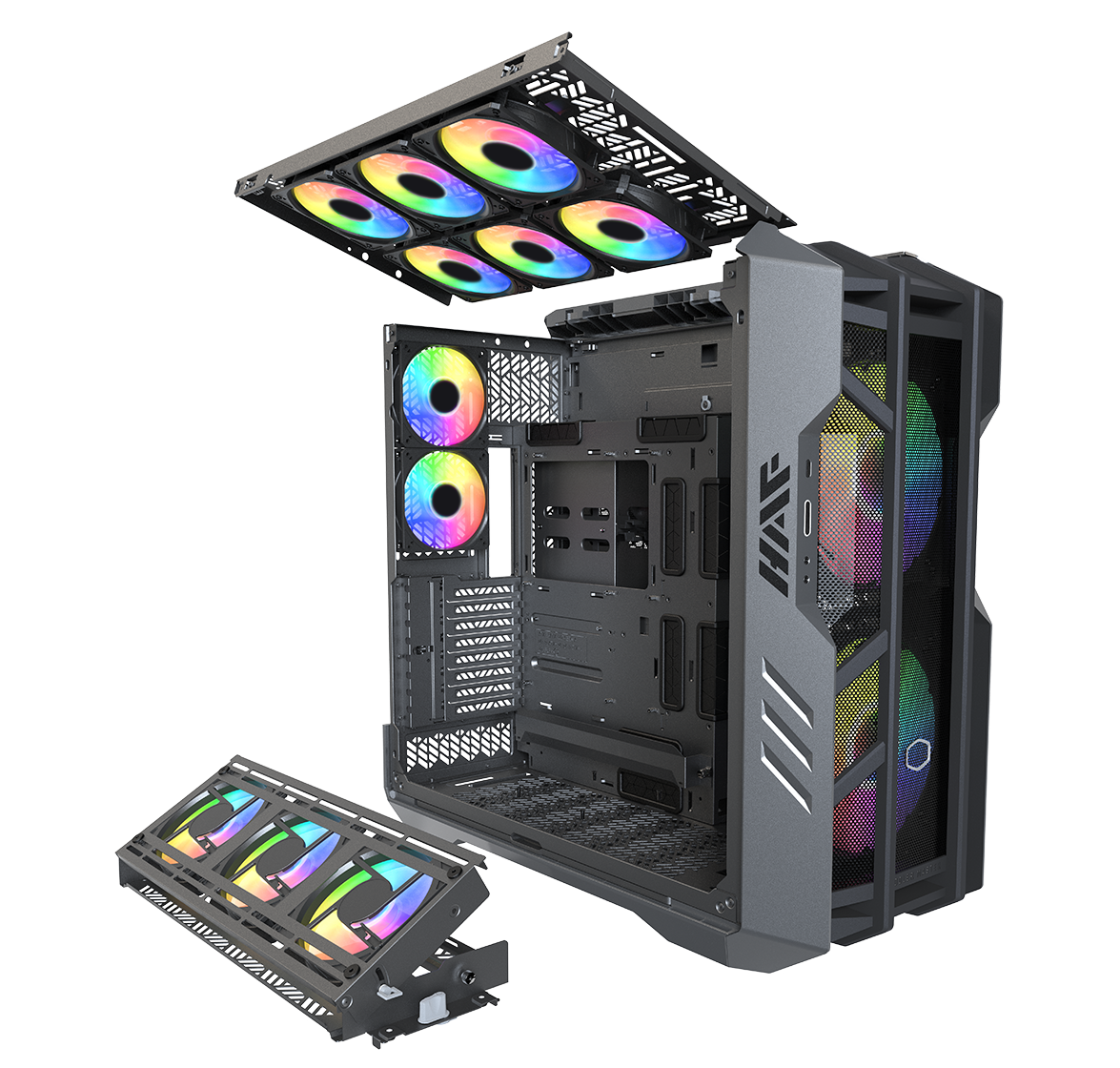 Cooler Master HAF 700 E-ATX High Airflow PC Case, Mesh Front Panel, Dual 200mm Sickleflow Customizable ARG Fans, 1 x USB 3.2 gen 2 Type C, 4 x USB 3.2 gen 1 (3.0)