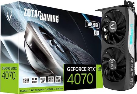 کارت گرافیک ZOTAC Gaming GeForce RTX 4070 Twin Edge OC DLSS 3 12GB GDDR6X 192-bit 21 Gbps PCIE 4.0 Compact Gaming Graphics Card, IceStorm 2.0