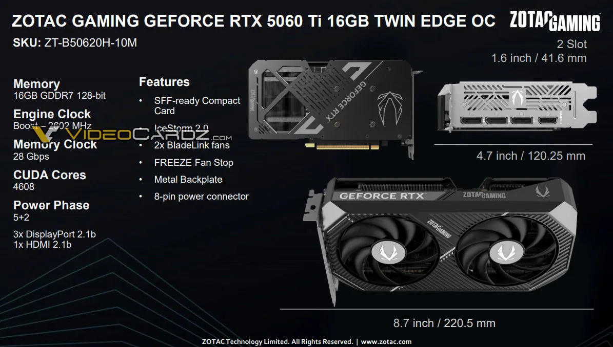 کارت‌های گرافیک ZOTAC RTX 5060 Ti با کانکتور 8 پینی PCI-E مشخصات، امنیت و عملکرد بهینه