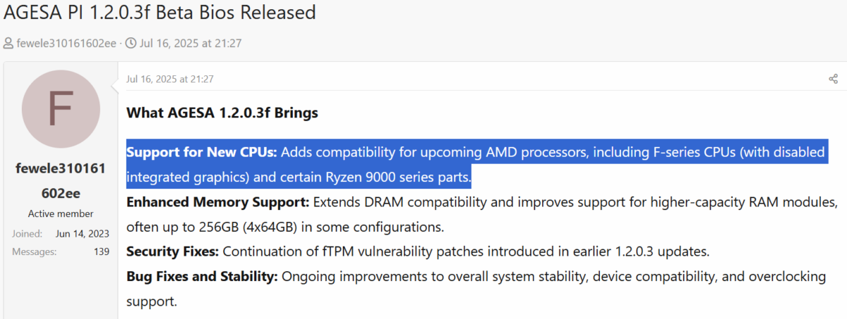 آپدیت AGESA 1.2.0.3F ام‌اس‌آی با پشتیبانی از Ryzen 9000F آمد