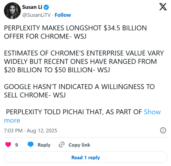 Perplexity AI با پیشنهاد خرید گوگل کروم، گوگل را به چالش می‌کشد!