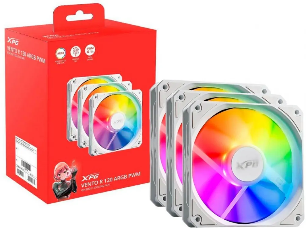 فن کیس ADATA XPG Vento R 120 ARGB PWM – White پک 3 عددی ریورس فن کیس ADATA XPG Vento R 120 ARGB PWM – White پک 3 عددی ریورس