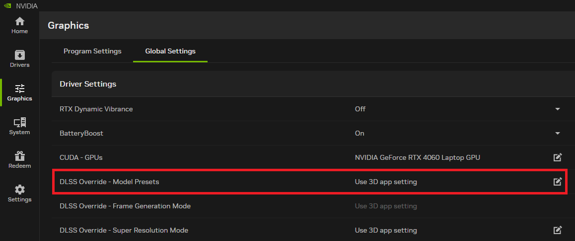 Accessing the SR Preset override setting in the NVIDIA App