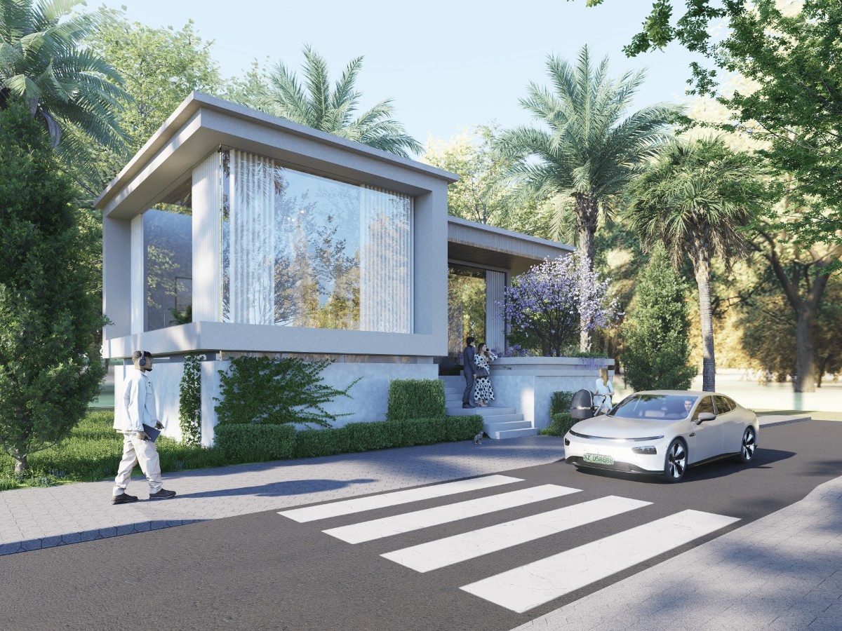 رندر معماری فوتورئالیستی با D5 Render 3: تصویری از یک ویلای مدرن با نورپردازی طبیعی خیرهکننده و جزئیات بینظیر که توسط موتور رندرینگ D5 Render 3 ایجاد شده است.