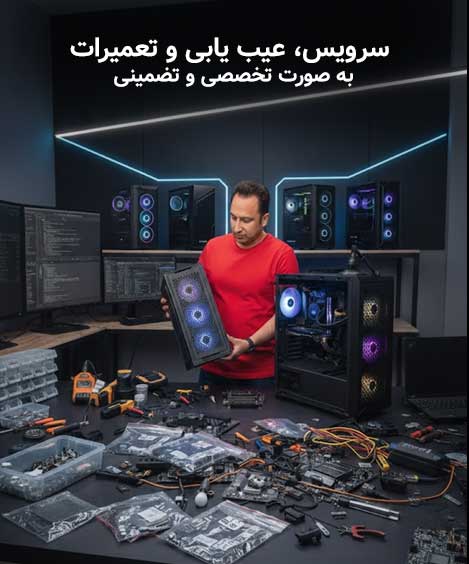 سرویس و تعمیرات تخصصی سیستم‌های گیمینگ، هوش مصنوعی، رندرینگ و تدوین در مازستا؛ عیب‌یابی دقیق، تعمیر تضمینی، نصب ویندوز و نرم‌افزارهای تخصصی. حتی اگر سیستم را از ما نخریده باشید خدمات می‌گیرید. مشتریان مازستا در دوره گارانتی طلایی بدون هزینه. تماس: 021-41139