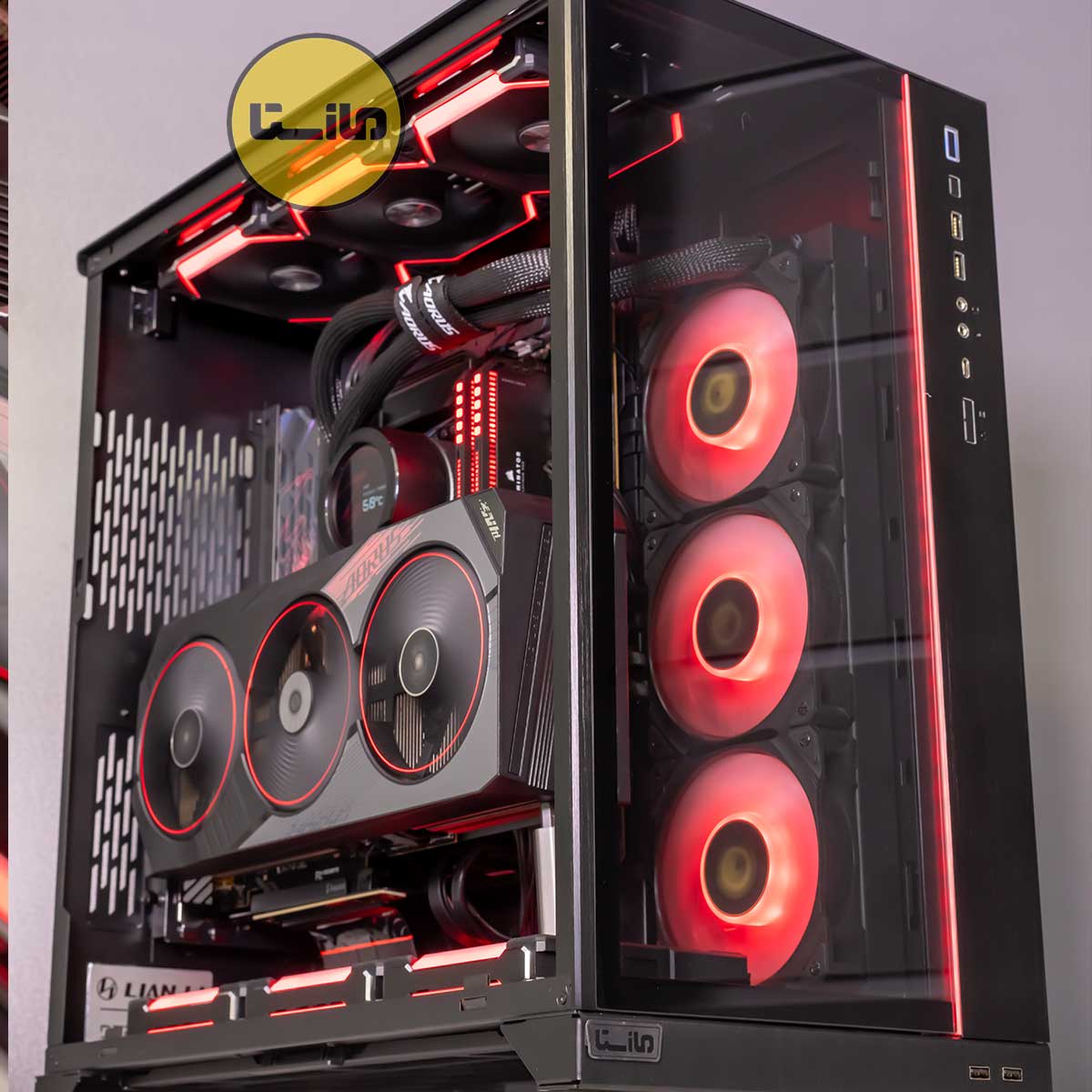 کیس-اوروس-aorus-گیگابایت-با-کولر-مایع-gigabyte-aorus-کارت-گرافیک-عمود-rtx-aorus-گیمینگ-کیس-لیان-لی-o11-lian-li05 سیستم رندرینگ معماری Intel Ultra 9
