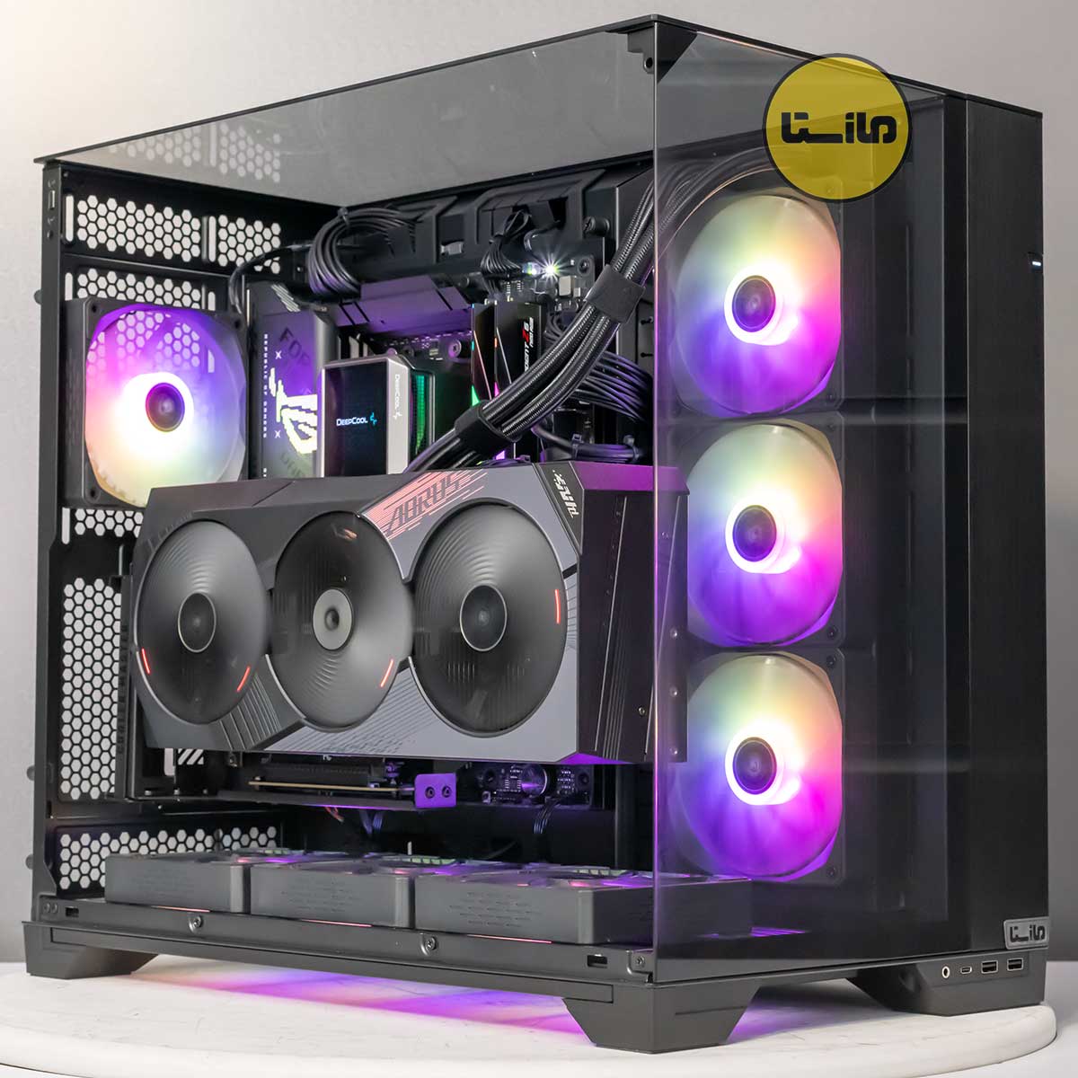 کیس-گیمینگ-لیان-لی-o11-ویژن-با-کارت-گرافیک-5080-aorus-گیگابایت-کولر-مایع-میستیک-دیپ-کول-مانیتور-دار-گارانتی-مازستا-سیستم-گیمینگ-سیستم-رندرینگ-07