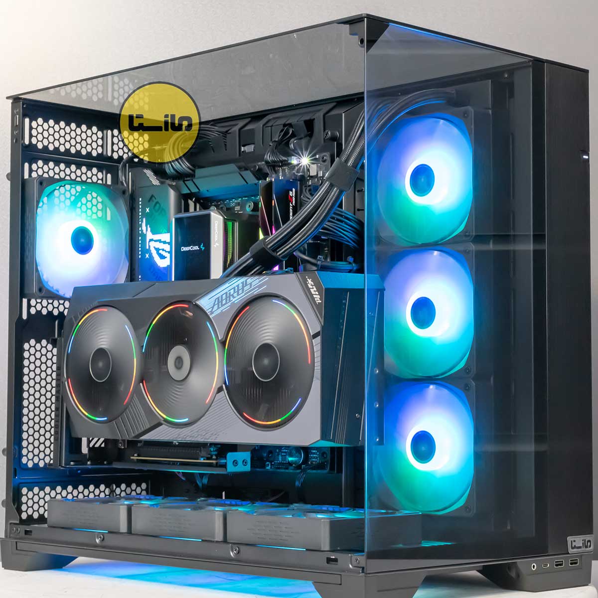کیس-گیمینگ-لیان-لی-o11-ویژن-با-کارت-گرافیک-5080-aorus-گیگابایت-کولر-مایع-میستیک-دیپ-کول-مانیتور-دار-گارانتی-مازستا-سیستم-گیمینگ-سیستم-رندرینگ-09