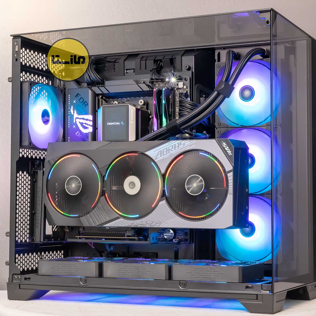 کیس-گیمینگ-لیان-لی-o11-ویژن-با-کارت-گرافیک-5080-aorus-گیگابایت-کولر-مایع-میستیک-دیپ-کول-مانیتور-دار-گارانتی-مازستا-سیستم-گیمینگ-سیستم-رندرینگ-11